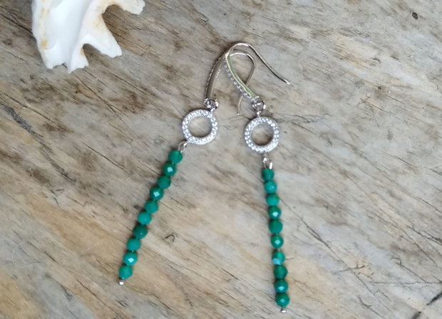 Cercei onix verde, argint rodiat