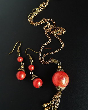 Set patinat cu coral rosu caramiziu