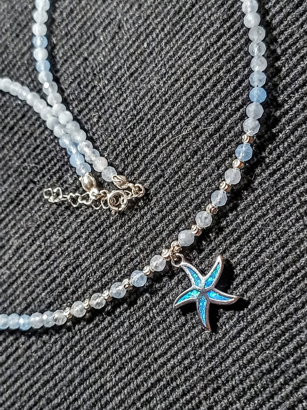 Colier argint acvamarin charm argint stea de mare minimalist boho chic trendy -Transport gratuit