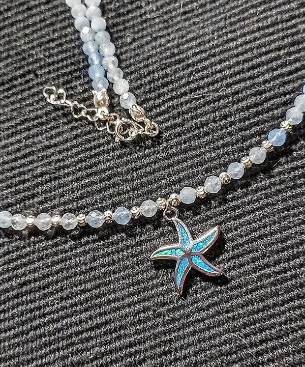 Colier argint acvamarin charm argint stea de mare minimalist boho chic trendy -Transport gratuit