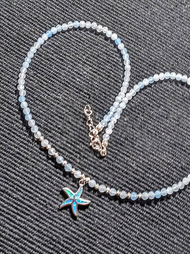 Colier argint acvamarin charm argint stea de mare minimalist boho chic trendy -Transport gratuit
