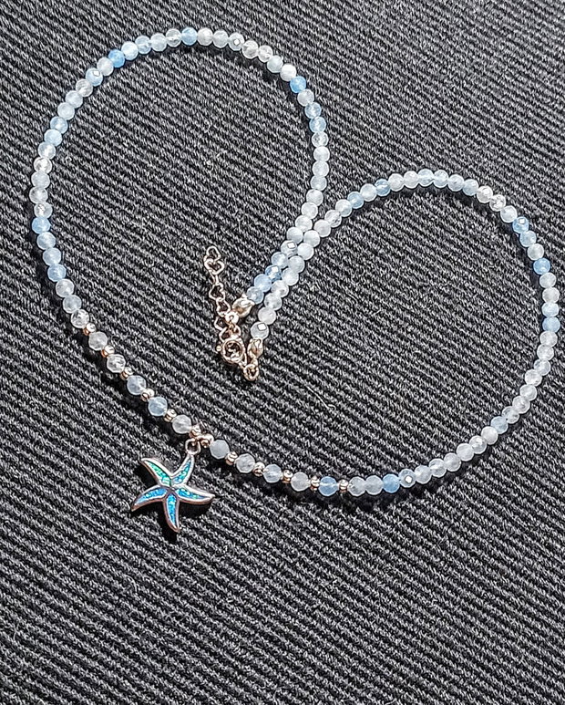 Colier argint acvamarin charm argint stea de mare minimalist boho chic trendy -Transport gratuit
