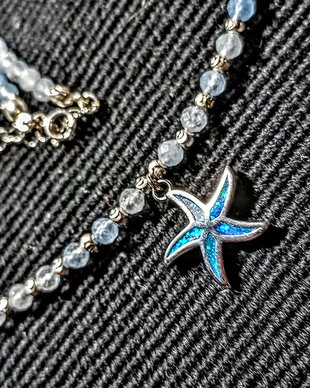 Colier argint acvamarin charm argint stea de mare minimalist boho  chic trendy -Transport gratuit