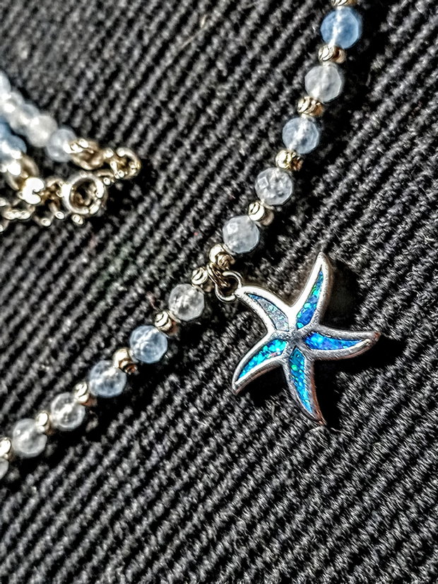 Colier argint acvamarin charm argint stea de mare minimalist boho chic trendy -Transport gratuit