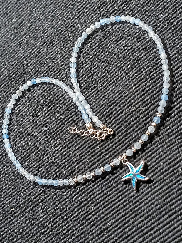 Colier argint acvamarin charm argint stea de mare minimalist boho chic trendy -Transport gratuit