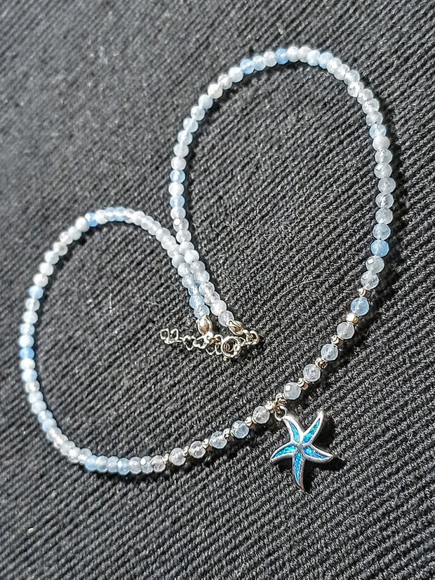 Colier argint acvamarin charm argint stea de mare minimalist boho chic trendy -Transport gratuit