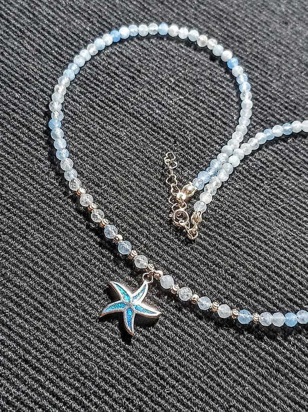 Colier argint acvamarin charm argint stea de mare minimalist boho chic trendy -Transport gratuit