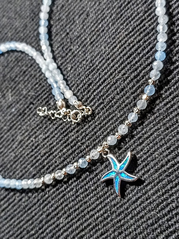 Colier argint acvamarin charm argint stea de mare minimalist boho chic trendy -Transport gratuit