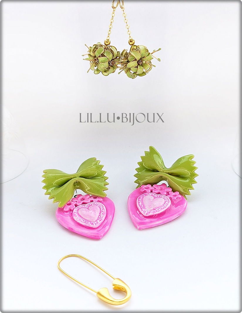 Cercei 3 in1, Handmade Farfalle Pasta Pop Bijuterii Unicat LIL.LU.BIJOUX