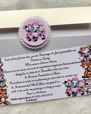 Invitație botez fete - Baby Safari