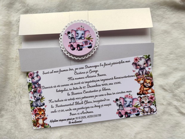 Invitație botez fete - Baby Safari