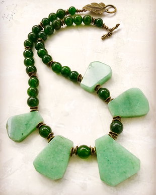 Colier vintage aventurin verde & Jad verde