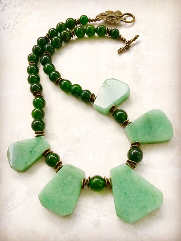 Colier vintage aventurin verde & Jad verde