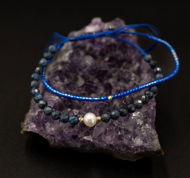 Bratara Lapis lazuli cu perla de cultura si bilute aur