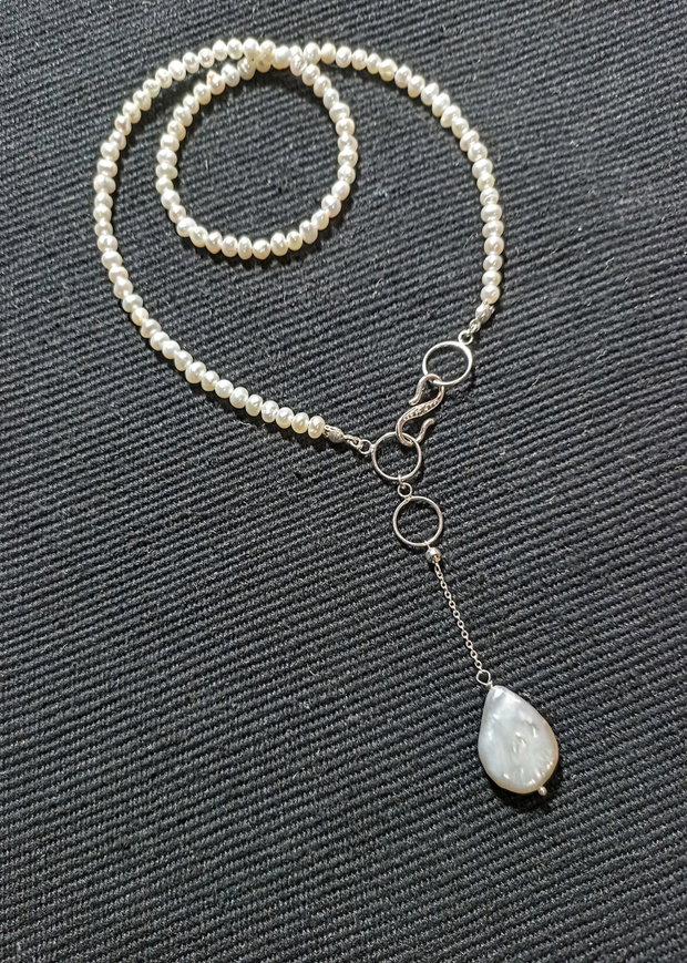 Colier argint perle naturale de cultura baroc oval picatura închidere frontala boho chic trendy -Transport gratuit