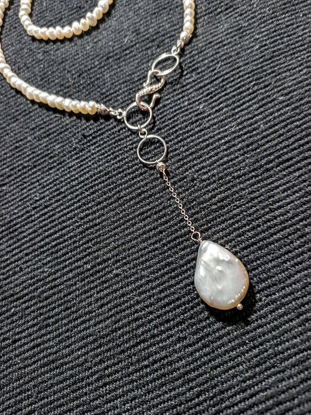 Colier argint perle naturale de cultura baroc oval picatura închidere frontala boho chic trendy -Transport gratuit