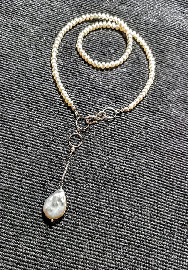 Colier argint perle naturale de cultura baroc oval picatura închidere frontala boho chic trendy -Transport gratuit
