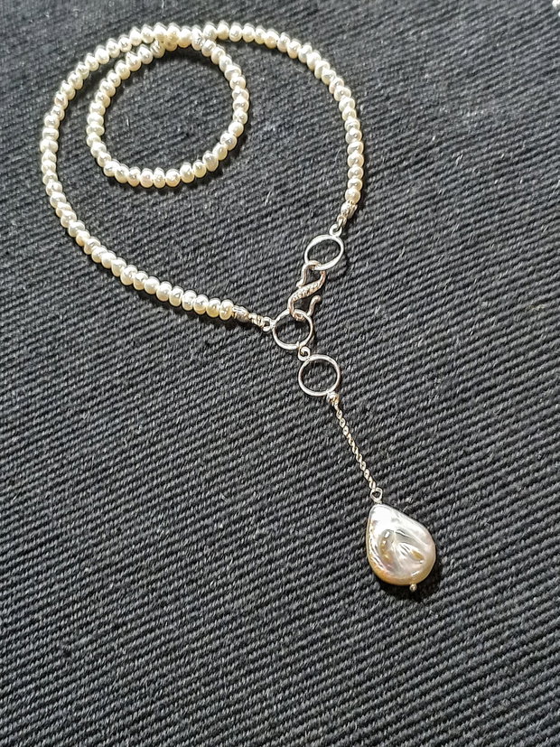 Colier argint perle naturale de cultura baroc oval picatura închidere frontala boho chic trendy -Transport gratuit