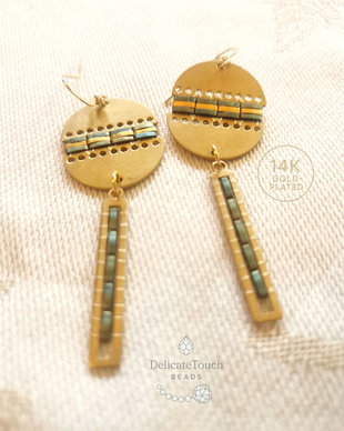 Cercei statement cu Tila verde si bronz auriu  cercei Dangle,tortite placate cu aur 14K