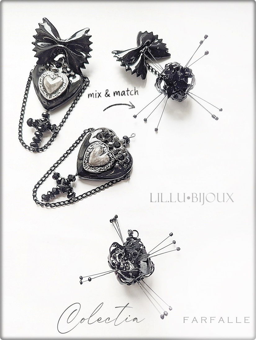 Cercei 3 in1, Farfalle Noir Pop Bijuterii Unicat LIL.LU.BIJOUX