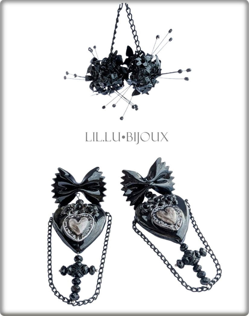 Cercei 3 in1, Farfalle Noir Pop Bijuterii Unicat LIL.LU.BIJOUX