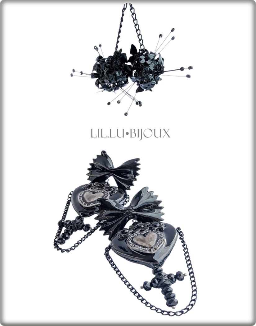 Cercei 3 in1, Farfalle Noir Pop Bijuterii Unicat LIL.LU.BIJOUX