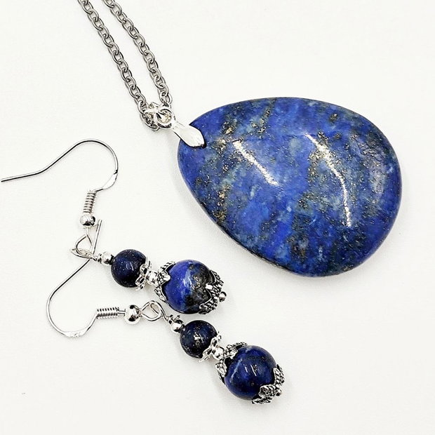 Set colier si cercei cu lapis lazuli si accesorii argintii, 4561