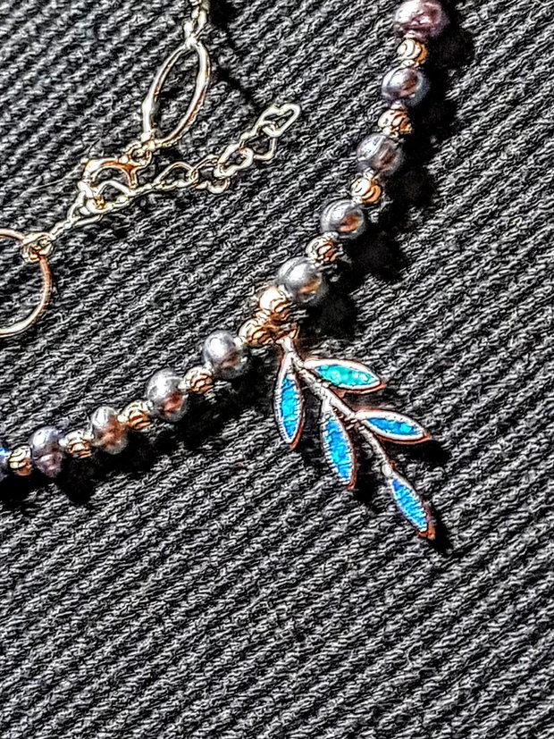 Colier argint perle naturale de cultura ovale charm argint frunza irizatii nuante minimalist boho chic trendy -Transport gratuit