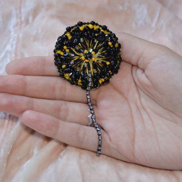 Papadie neagra margele accesoriu brosa boho