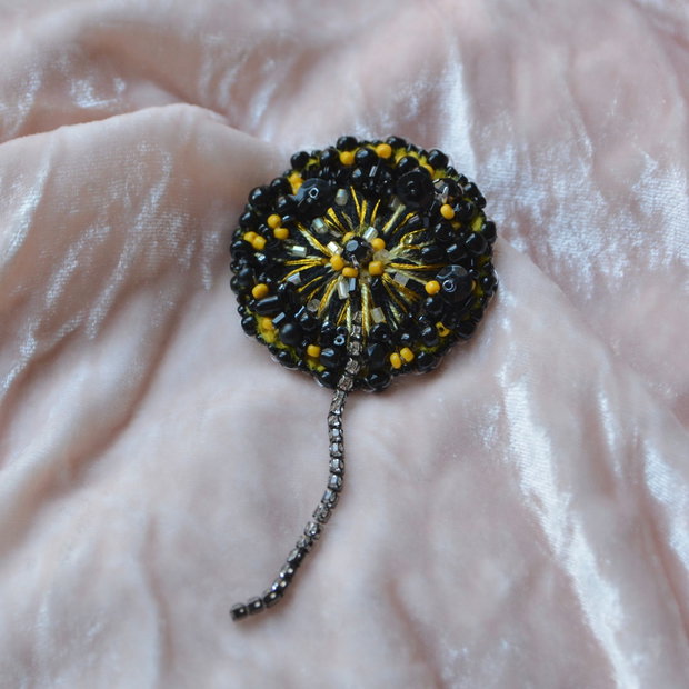 Papadie neagra margele accesoriu brosa boho