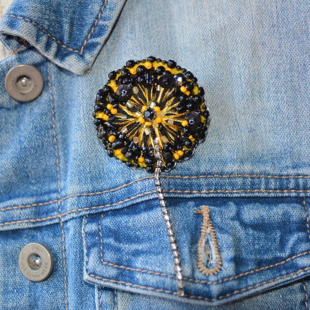 Papadie neagra margele accesoriu brosa boho