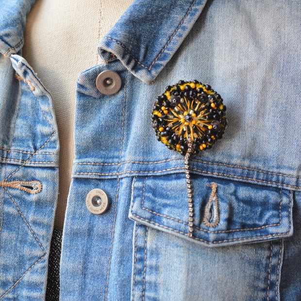 Papadie neagra margele accesoriu brosa boho