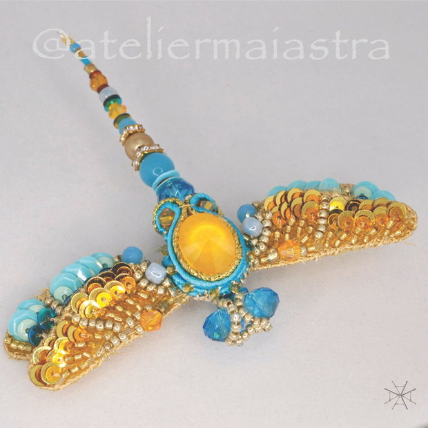 brosa libelula auriu turcoaz 3D , bijuterii handmade, brosa cristal