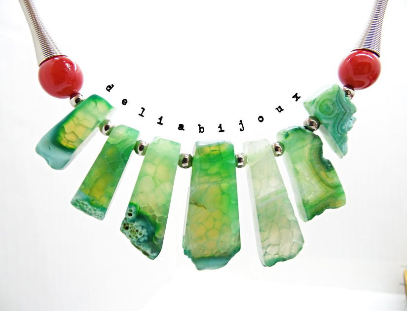 Colier statement cu agate naturale și mărgele de scoică (cod1358)