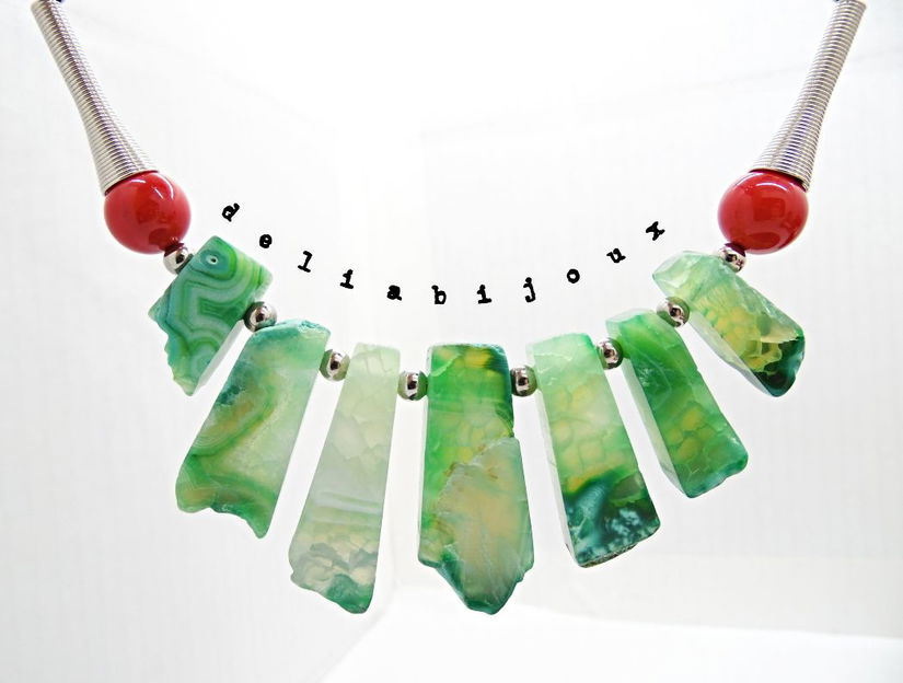 Colier statement cu agate naturale și mărgele de scoică (cod1358)