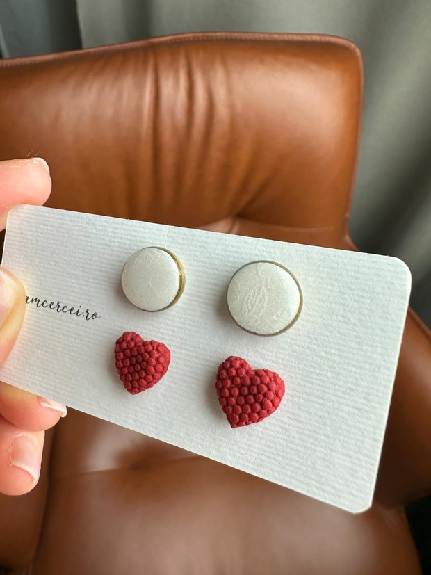 Cercei "Love combo" - cercei inimioare, cercei rotunzi, cercei mici