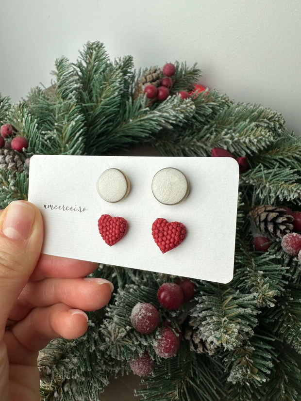 Cercei "Love combo" - cercei inimioare, cercei rotunzi, cercei mici