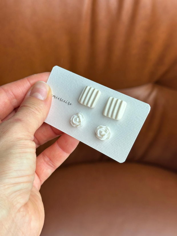 Cercei "White combo" - cercei studs, cercei mici, cercei albi