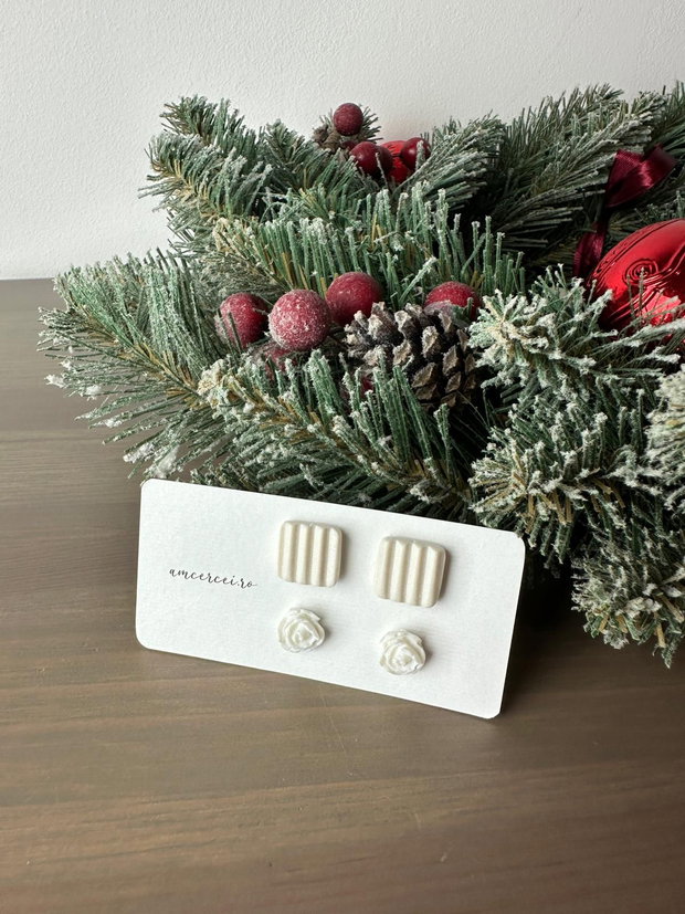 Cercei "White combo" - cercei studs, cercei mici, cercei albi