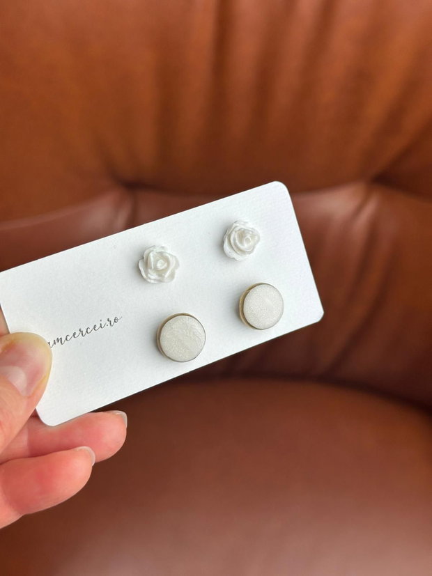 Cercei "White combo 2" - cercei albi, cercei mici, studs