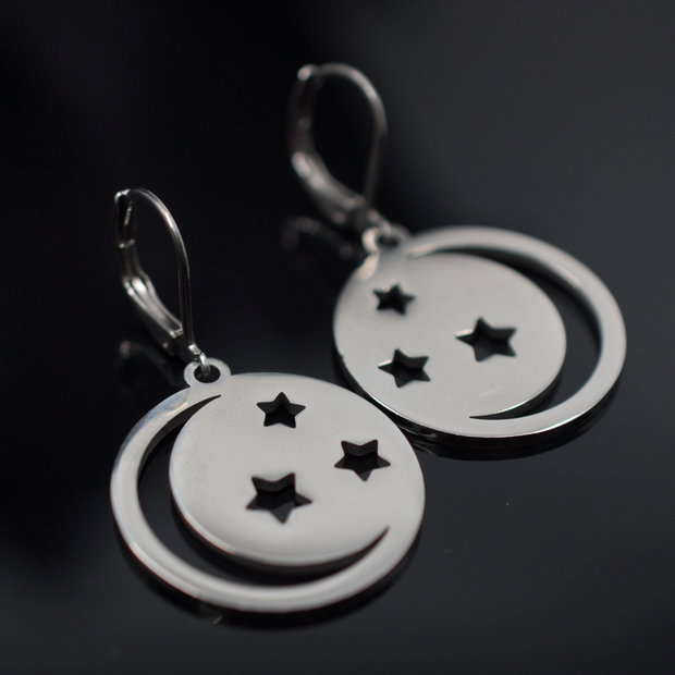 Nightsky Cercei luna si stele, din inox, cercei lungi, cercei statement, cercei handmade