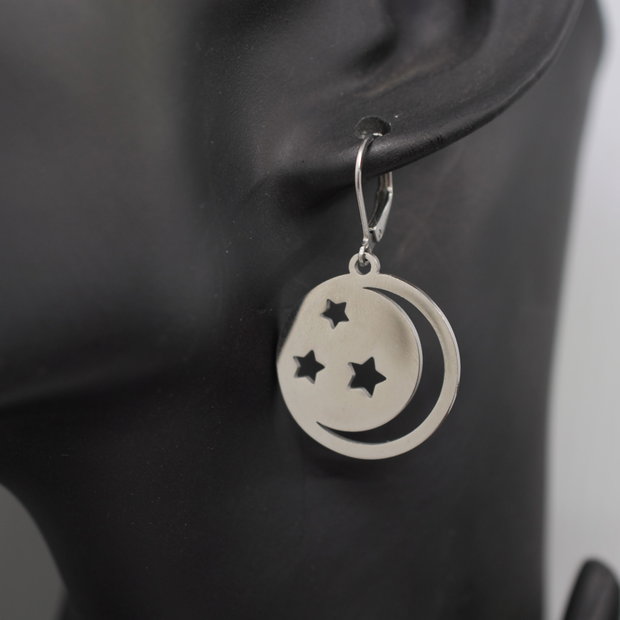 Nightsky Cercei luna si stele, din inox, cercei lungi, cercei statement, cercei handmade