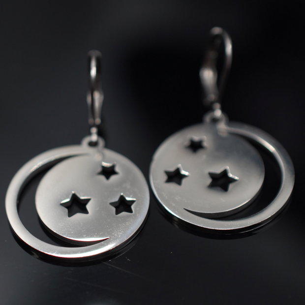 Nightsky Cercei luna si stele, din inox, cercei lungi, cercei statement, cercei handmade