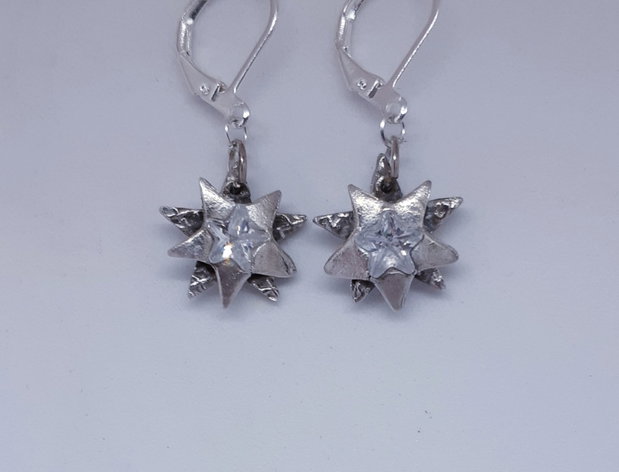 Cercei unicat din argint pur, atarnatori cu steaua nordului incluzand in cristal cubic zirconia stea transparent