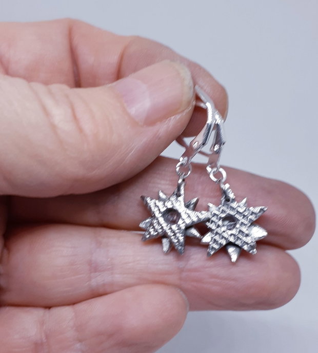 Cercei unicat din argint pur, atarnatori cu steaua nordului incluzand in cristal cubic zirconia stea transparent