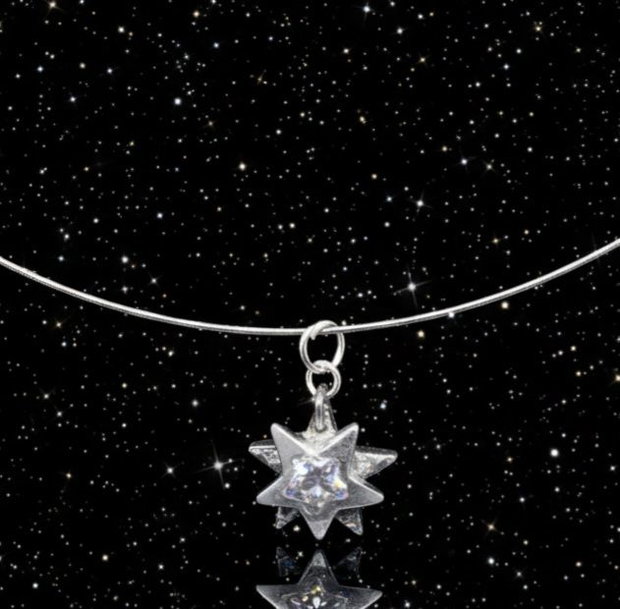 Pandantiv unicat din argint pur, steaua nordului incluzand un cristal cubic zirconia stea transparent