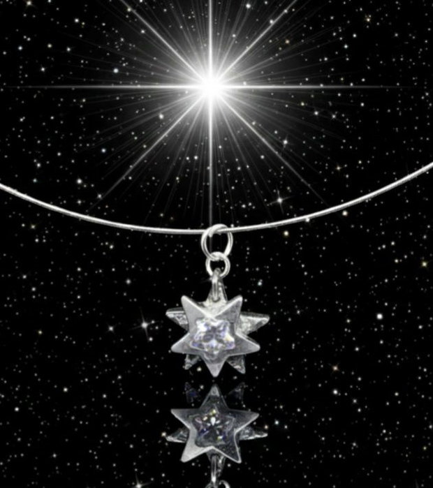 Pandantiv unicat din argint pur, steaua nordului incluzand un cristal cubic zirconia stea transparent