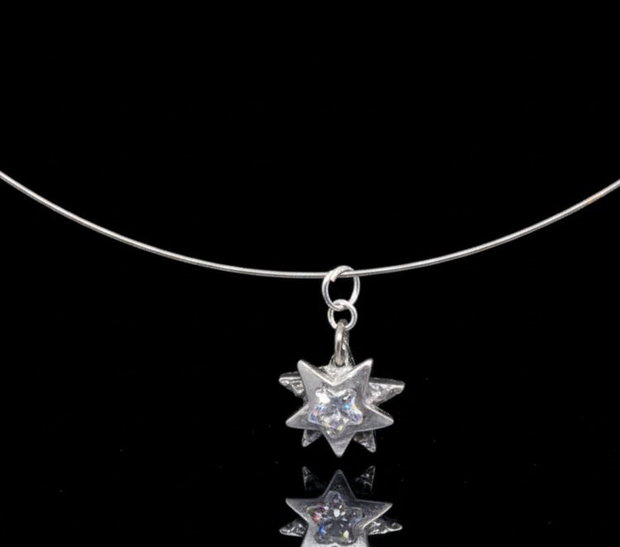 Pandantiv unicat din argint pur, steaua nordului incluzand un cristal cubic zirconia stea transparent