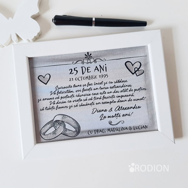 Placuta nunta de argint personalizata handmade pictata manual