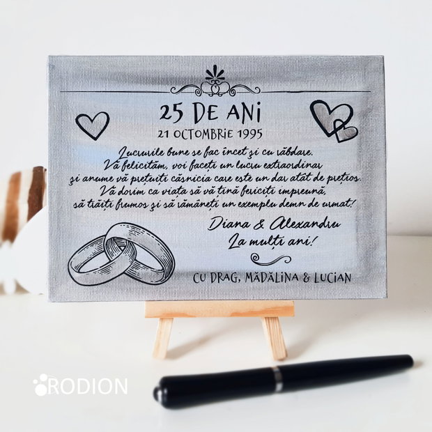 Placuta nunta de argint personalizata handmade pictata manual